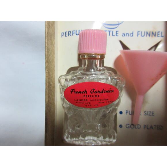 VTG Boutique Box With Funnel + Purse Size Empty Tiny Perfume Bottle W/Pink Top - Picture 2 of 5